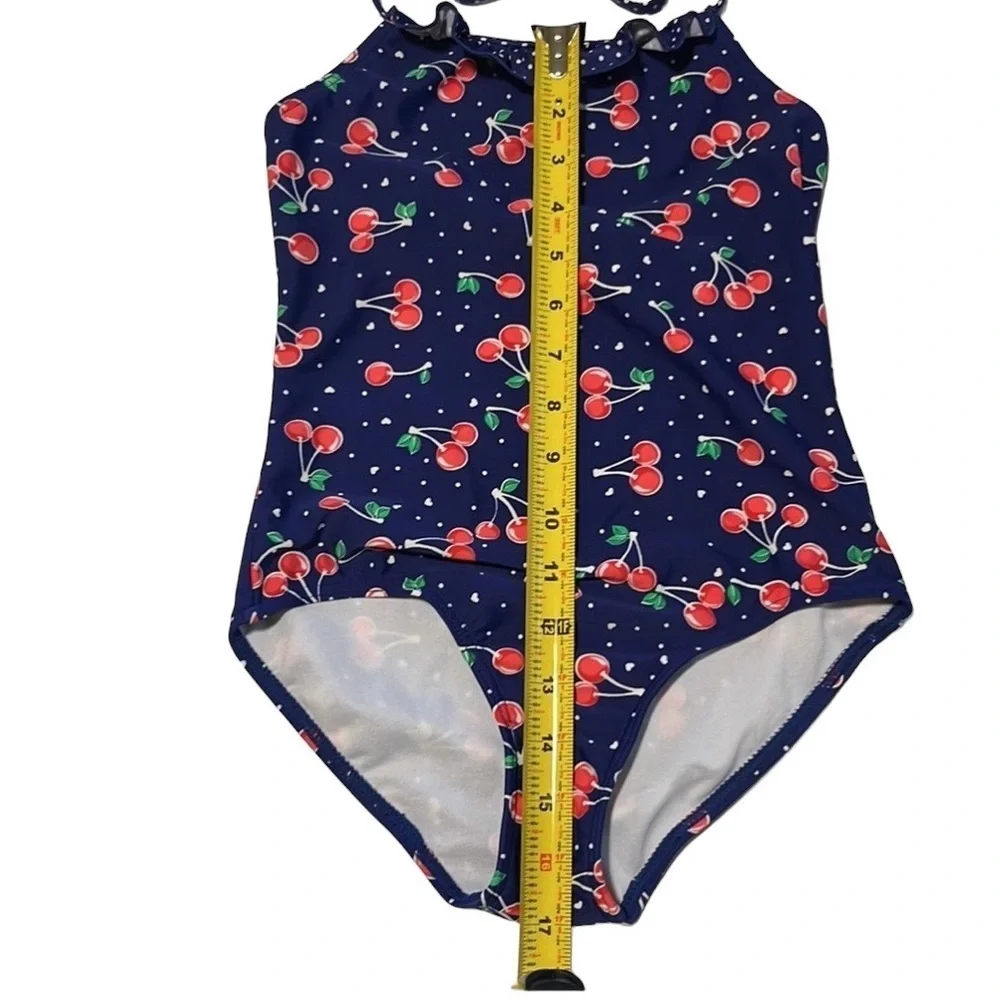 Xhilaration Girl’s Navy Blue Cherry One Piece Swimsuit Medium 7/8
